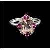 Image 2 : 2.02 ctw Morganite, Ruby and Diamond Ring - 14KT White Gold