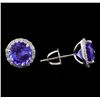 Image 2 : 4.00 ctw Tanzanite and Diamond Earrings - 14KT White Gold