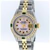 Image 1 : Rolex Two-Tone Pink MOP Ruby and Emerald Diamond DateJust Ladies Watch