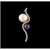 0.15 ctw Diamond and Pearl Pendant - 14KT White Gold