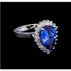 3.48 ctw Tanzanite and Diamond Ring - 14KT White Gold