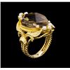 Image 4 : 9.90 ctw Smoky Quartz and Seed Pearl Ring - 14KT Yellow Gold