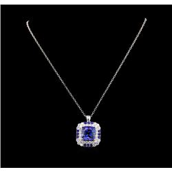 GIA Cert 16.70 ctw Tanzanite, Sapphire and Diamond Pendant With Chain - 14KT Whi