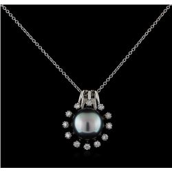 Pearl and Diamond Pendant With Chain - 14KT White Gold