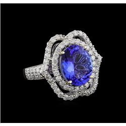 4.69 ctw Tanzanite and Diamond Ring - 14KT White Gold