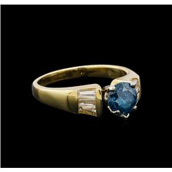 0.74 ctw  Blue Zircon and Diamond Ring - 14KT Yellow Gold