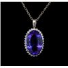 Image 2 : GIA Cert 30.28 ctw Tanzanite and Diamond Pendant With Chain - 14KT White Gold