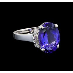 GIA Cert 9.49 ctw Tanzanite and Diamond Ring - 14KT White Gold