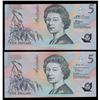 Image 2 : Australia, Five Dollars, Fraser/Evans, 1993, (R.216F, R216L) First & Last Prefix