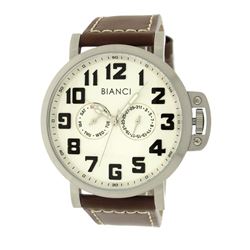 Roberto Bianci Men's Sports  Day And Date Watch With White Face And Leather Band-5443M