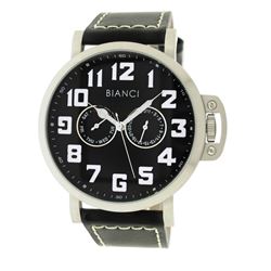 Roberto Bianci Men's Sports  Day And Date Watch With Black Face And Leather Band-5443M