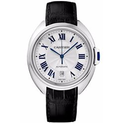 Cartier Cle De  40Mm 18Kt White Gold Leather  Men Watch