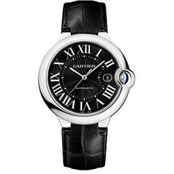 Cartier Ballon Bleu 42Mm Black Leather Automatic  Men Watch