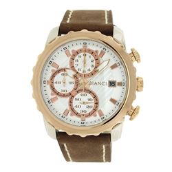 Roberto Bianci Men's Sports  Chronograph Watch With Silver Face And Brown Leather Band-5447MCHR