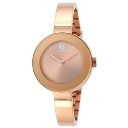 Movado Bold  Rose Gold Tone Bangle With Swarovski Crystal  Women Watch