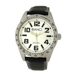 Roberto Bianci Men's Classic Watch With Silver Face And Black Leather Strap-5509C