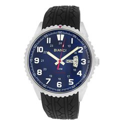 Roberto Bianci Men's Rubber Band Watch With Day/Date And Blue Face-7099MRUB-SS