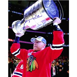 Marian Hossa Signed Chicago Blackhawks 2015 Stanley Cup Trophy 8X10 Photo