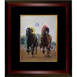 Pat Day Signed Horse Racing 1989 Belmont Stakes 16X20 Photo Custom Framed Easy Goer Vs Sunday Silenc