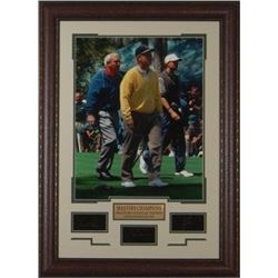 Jack Nicklaus Unsigned Engraved Collection 30X32 Leather Framed Masters Champions-Walking W/Woods &P