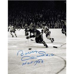 Bobby Hull Signed Blackhawks B&W 1961 Finals Action 8X10 Photo W/HOF 1983
