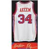 Image 1 : Hakeem Olajuwon Signed White Throwback Basketball Custom Jersey
