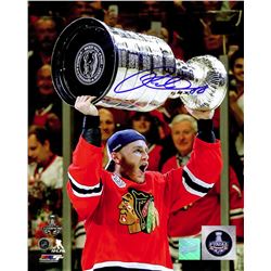 Patrick Kane Signed Chicago Blackhawks 2015 Stanley Cup Trophy 8X10 Photo