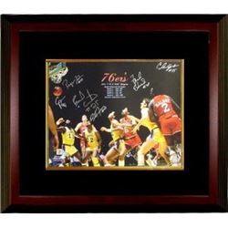 Clemon Johnson Signed Philadelphia 76Ers 16X20 Photo Custom Framed 1983 NBA Champions W/ 6 Signature