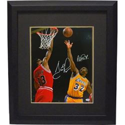 Scottie Pippen Signed Chicago Bulls 16X20 Photo Custom Framed Dual Signed With Magic Johnson- PSA Ho