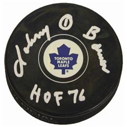 Johnny Bower Signed Toronto Maple Leafs Logo Hockey Puck W/HOF 76