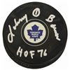 Image 1 : Johnny Bower Signed Toronto Maple Leafs Logo Hockey Puck W/HOF 76