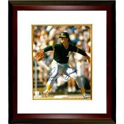 Rick Honeycutt Signed Oakland Athletics 8X10 Photo Custom Framed (Green Jersey Pitching)