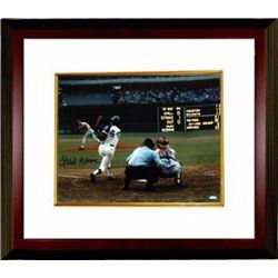 Hank Aaron Signed Atlanta Braves 16X20 Photo Custom Framed (Color Swing Vs Astros)- Steiner Hologram