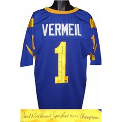 Dick Vermeil Signed St. Louis Rams Blue Prostyle TB Jersey W/ Dual Coach & Super Bowl XXXIV Champion