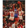 Image 1 : Dennis Rodman Signed Detroit Pistons Shooting Over Michael Jordan 16X20 Photo W/Back 2 Back 89-90
