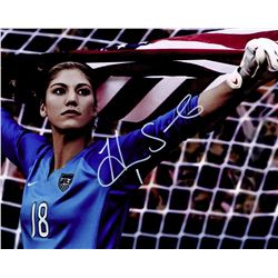 Hope Solo Signed USA Soccer Holding American Flag 8X10 Photo