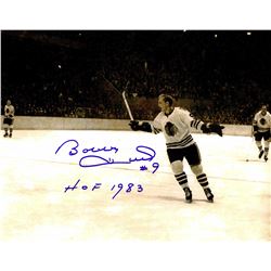 Bobby Hull Signed Chicago Blackhawks B&W Stick Raised 11X14 Photo W/HOF 1983