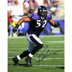 Ray Lewis Signed Baltimore Ravens 16X20 Photo (Purple Jersey Run)