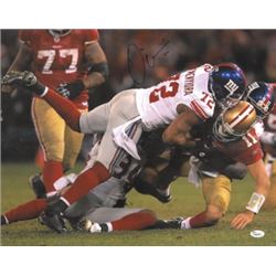 Osi Umenyiora Signed New York Giants 16X20 Photo Color Vs 49Ers Minor Bend- JSA Hologram