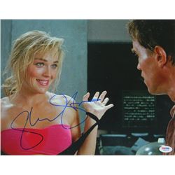 Sharon Stone Signed Total Recall Hands Up With Arnold Schwarzenegger 11X14 Photo