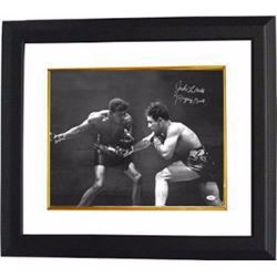 Jake Lamotta Signed Vintage B&W Boxing 16X20 Photo Custom Framed Raging Bull (On Right)