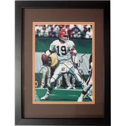 Bernie Kosar Signed Cleveland Browns 8X10 Photo Custom Framed (White Jersey Dropback)
