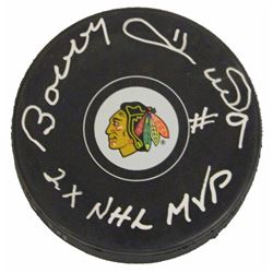 Bobby Hull Signed Blackhawks Logo Hockey Puck W/2X NHL MVP