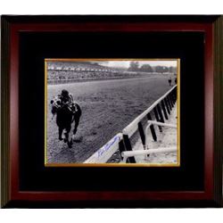 Ron Turcotte Signed 1973 Belmont Stakes Horse Racing B&W Metallic 16X20 Photo Custom Framed Riding D