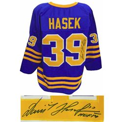 Dominik Hasek Signed Blue Throwback Custom Hockey Jersey W/HOF 14
