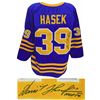 Image 1 : Dominik Hasek Signed Blue Throwback Custom Hockey Jersey W/HOF 14