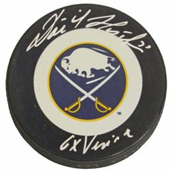 Dominik Hasek Signed Buffalo Sabres Logo Hockey Puck W/6X Vezina