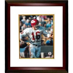 Len Dawson Signed Kansas City Chiefs 8X10 Photo Custom Framed (White Jersey Pass Closeup)