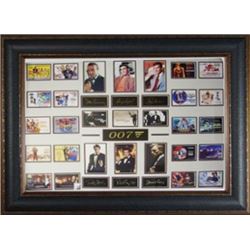 Daniel Craig Unsigned James Bond 26X35 Engraved Signature Series Leather Framed W/ 6 James Bond Phot