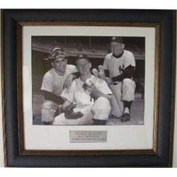 Yogi Berra Unsigned NY Yankees 11X14 Vintage B&W Photo Leather Framed W/ Whitey Ford & Mickey Mantle
